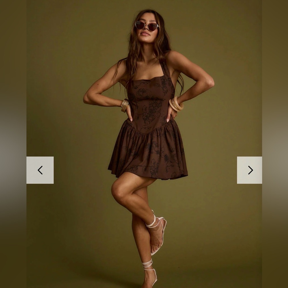 Chocolate Rouge Drop Waist Halter Mini Dress